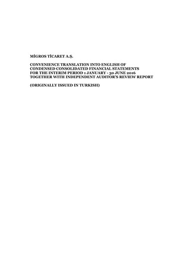Miniature Migros Ticaret A.S. Rapport semestriel 2016-h1