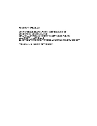 Miniature Migros Ticaret A.S. Rapport semestriel 2018-h1
