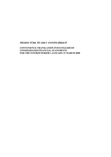 Miniature Migros Ticaret A.S. Rapport trimestriel 2008-q1