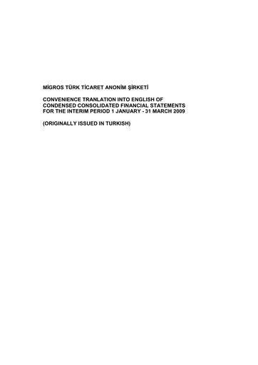 Miniature Migros Ticaret A.S. Rapport trimestriel 2009-q1