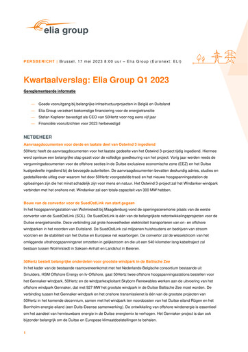 Thumbnail Elia Group Quarterly Report 2023-q1