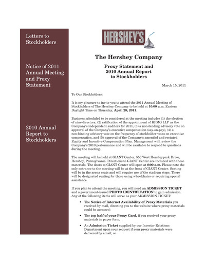 Miniature The Hershey Company Rapport annuel 2010