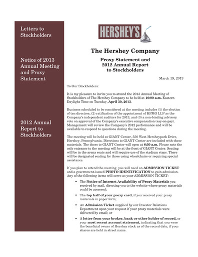 Miniature The Hershey Company Rapport annuel 2012