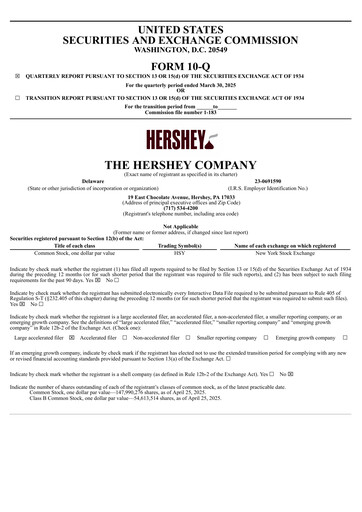 Thumbnail The Hershey Company Quarterly Report 2025-q1