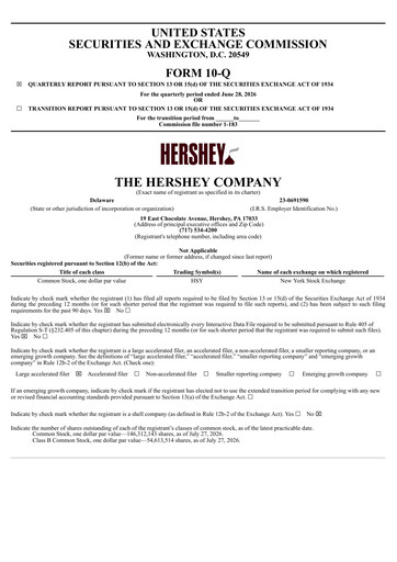 Thumbnail The Hershey Company Quarterly Report 2026-q2