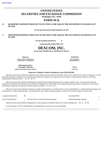 Thumbnail DexCom Quarterly Report 2015-q3