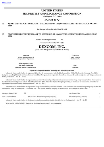 Thumbnail DexCom Quarterly Report 2016-q2