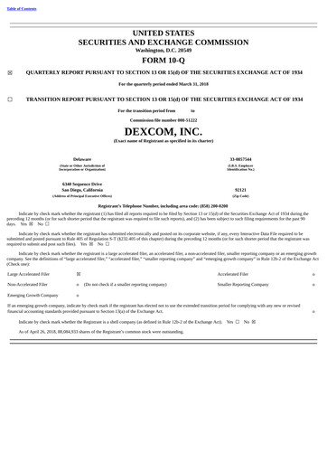 Thumbnail DexCom Quarterly Report 2018-q1