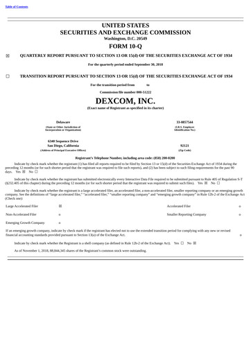Thumbnail DexCom Quarterly Report 2018-q3