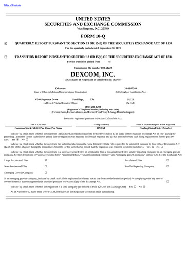Thumbnail DexCom Quarterly Report 2019-q3