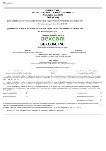 Thumbnail DexCom Quarterly Report 2020-q1