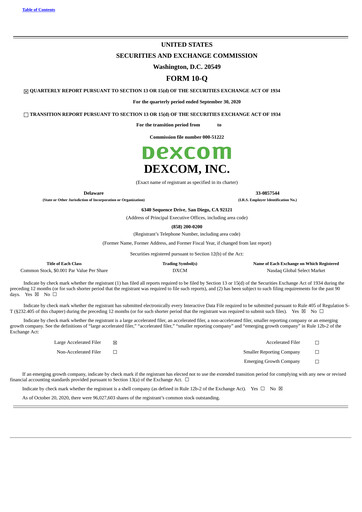 Thumbnail DexCom Quarterly Report 2020-q3