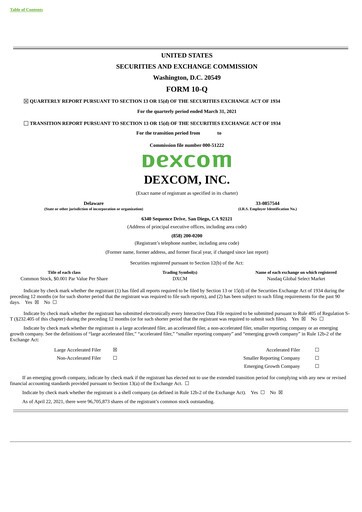 Thumbnail DexCom Quarterly Report 2021-q1