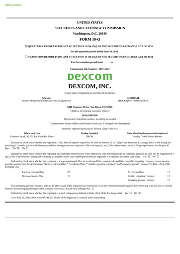 Thumbnail DexCom Quarterly Report 2021-q2