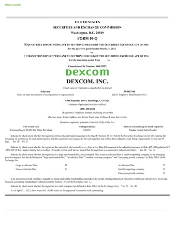 Thumbnail DexCom Quarterly Report 2022-q1