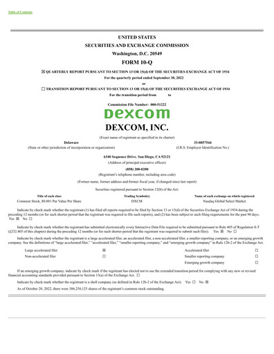 Thumbnail DexCom Quarterly Report 2022-q3