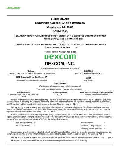 Miniature DexCom Rapport trimestriel 2024-q1