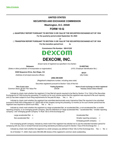 Miniature DexCom Rapport trimestriel 2024-q3