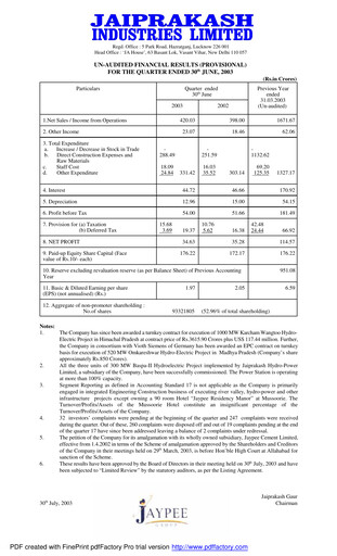 Thumbnail Jaypee Group
 Quarterly Report 2003-q1