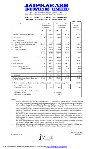 Thumbnail Jaypee Group
 Quarterly Report 2003-q2