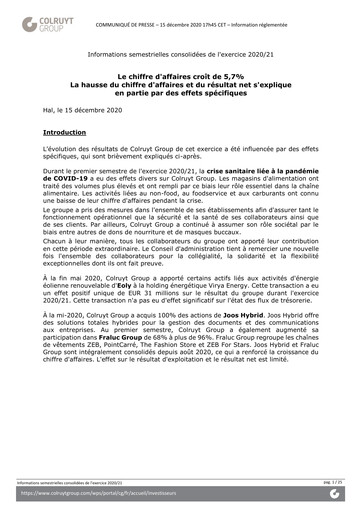 Miniature Colruyt Rapport semestriel 2020-h1