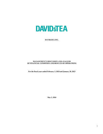 Thumbnail DAVIDsTEA Financial Report fy2023