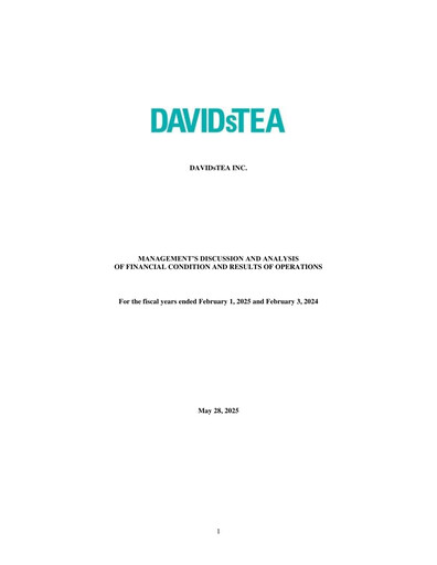 Thumbnail DAVIDsTEA Financial Report fy2024
