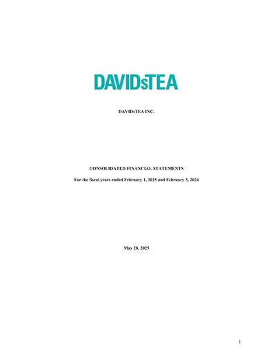 Thumbnail DAVIDsTEA Financial Statement fy2025