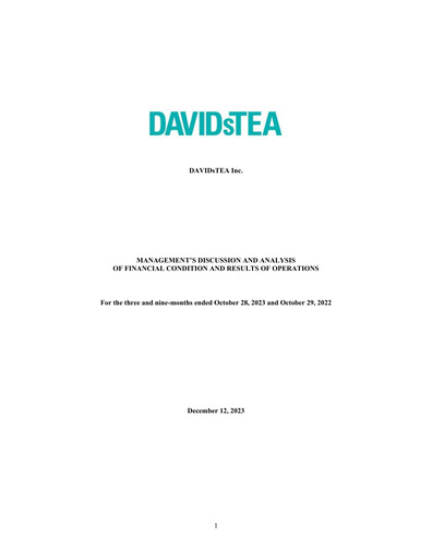 Vorschaubild DAVIDsTEA Quartalsbericht fy2023-q3