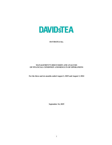 Vorschaubild DAVIDsTEA Quartalsbericht fy2025-q2