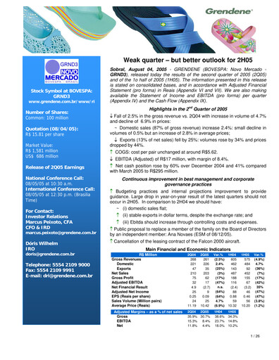 Vorschaubild Grendene Quartalsbericht 2005-q2