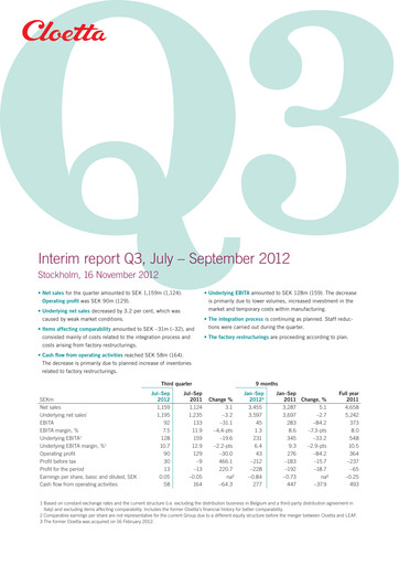 Vorschaubild Cloetta Quartalsbericht 2012-q3