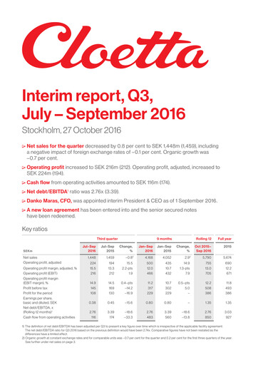 Vorschaubild Cloetta Quartalsbericht 2016-q3