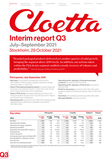 Vorschaubild Cloetta Quartalsbericht 2021-q3