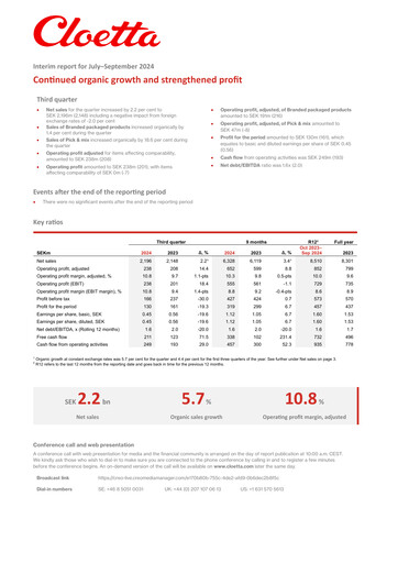 Vorschaubild Cloetta Quartalsbericht 2024-q3
