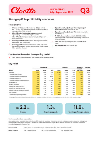 Vorschaubild Cloetta Quartalsbericht 2025-q3