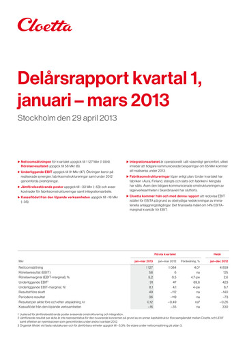Vorschaubild Cloetta Quartalsbericht 2013-q1