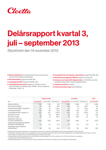Vorschaubild Cloetta Quartalsbericht 2013-q3