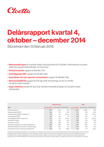 Vorschaubild Cloetta Quartalsbericht 2014-q4