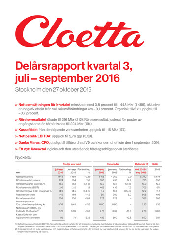 Vorschaubild Cloetta Quartalsbericht 2016-q3