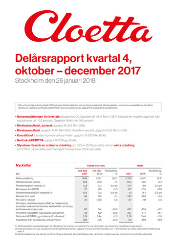 Vorschaubild Cloetta Quartalsbericht 2017-q4