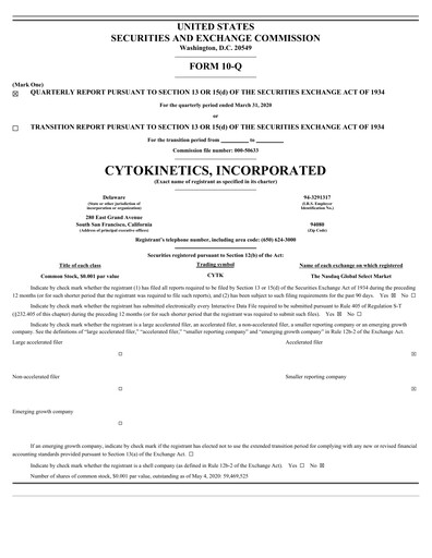 Thumbnail Cytokinetics
 Quarterly Report 2020-q1