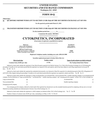 Thumbnail Cytokinetics
 Quarterly Report 2021-q1