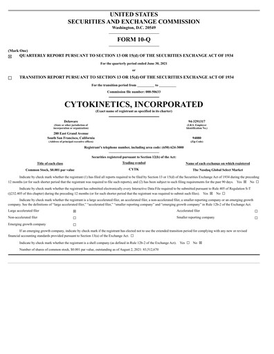 Thumbnail Cytokinetics
 Quarterly Report 2021-q2