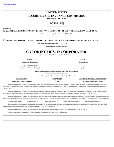 Thumbnail Cytokinetics
 Quarterly Report 2023-q1