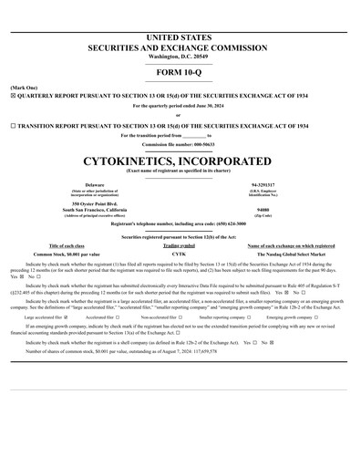 Thumbnail Cytokinetics
 Quarterly Report 2024-q2