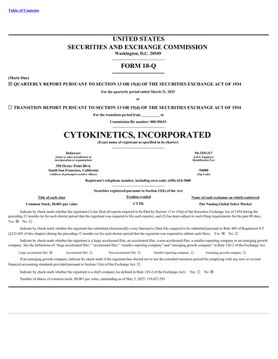 Thumbnail Cytokinetics
 Quarterly Report 2025-q1