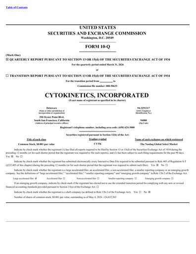 Thumbnail Cytokinetics
 Quarterly Report 2026-q1