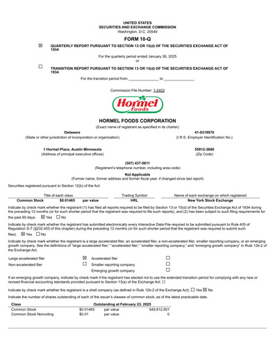 Thumbnail Hormel Foods Quarterly Report 2025-q1