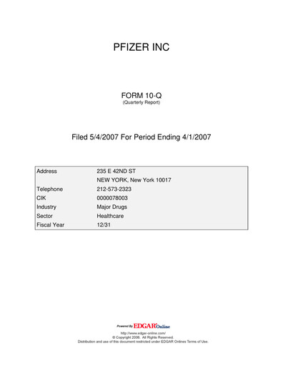 Miniature Pfizer Rapport trimestriel 2007-q1